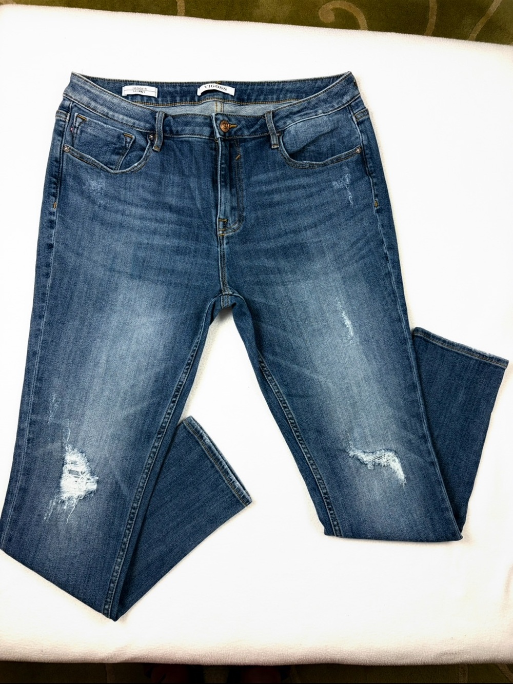 VIGOSS Jagger Midrise Skinny Jeans Distressed Medium Wash Stretch Denim (33)